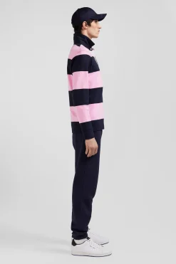 Maillot manches longues cerclé en coton bleu marine et rose coupe Regular