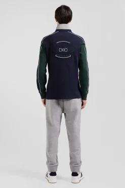 Maillot manches longues colorblock en coton vert et marine coupe Regular
