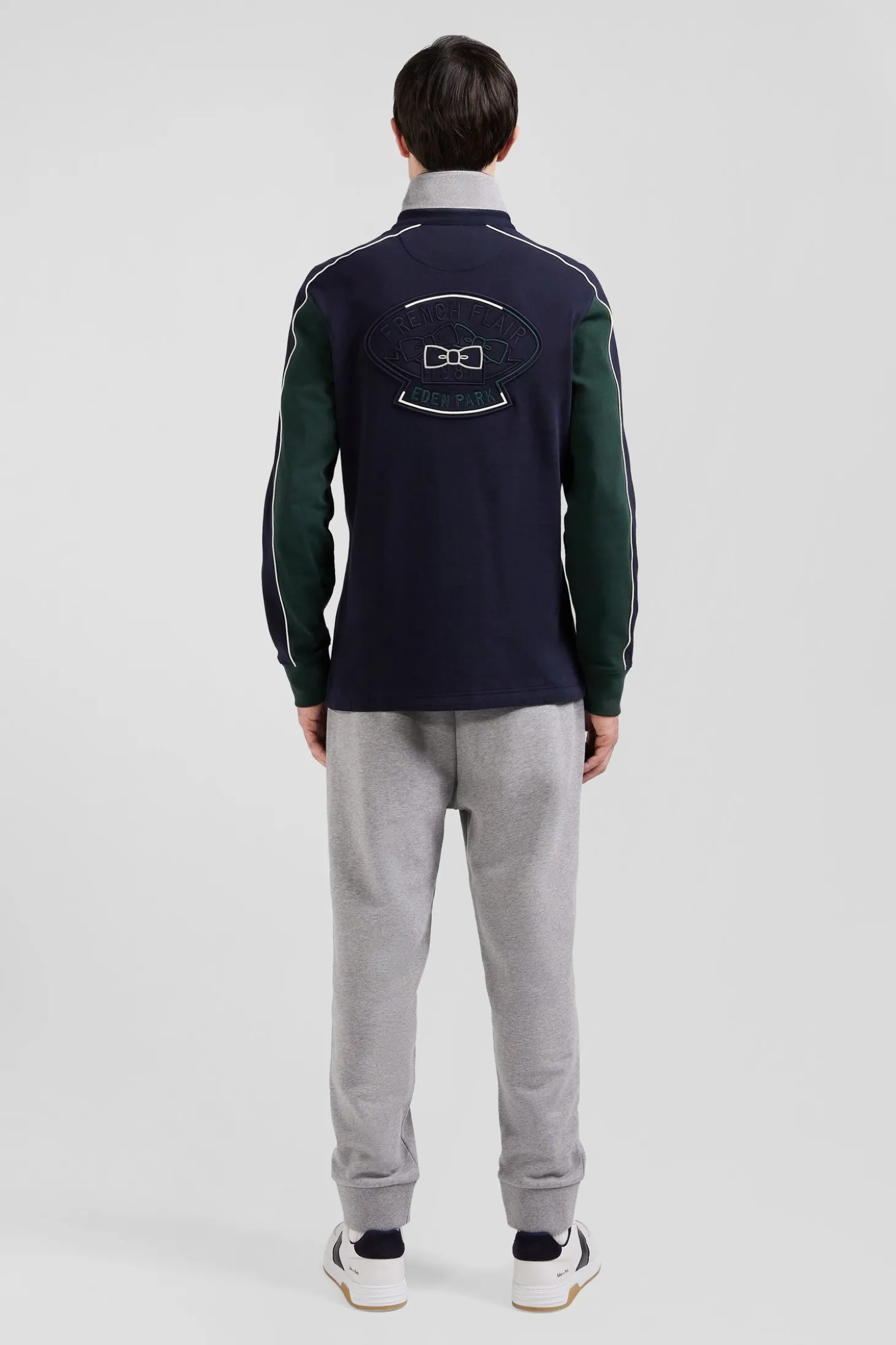 Maillot manches longues colorblock en coton vert et marine coupe Regular