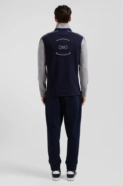 Maillot manches longues colorblock en coton bleu et gris coupe Regular