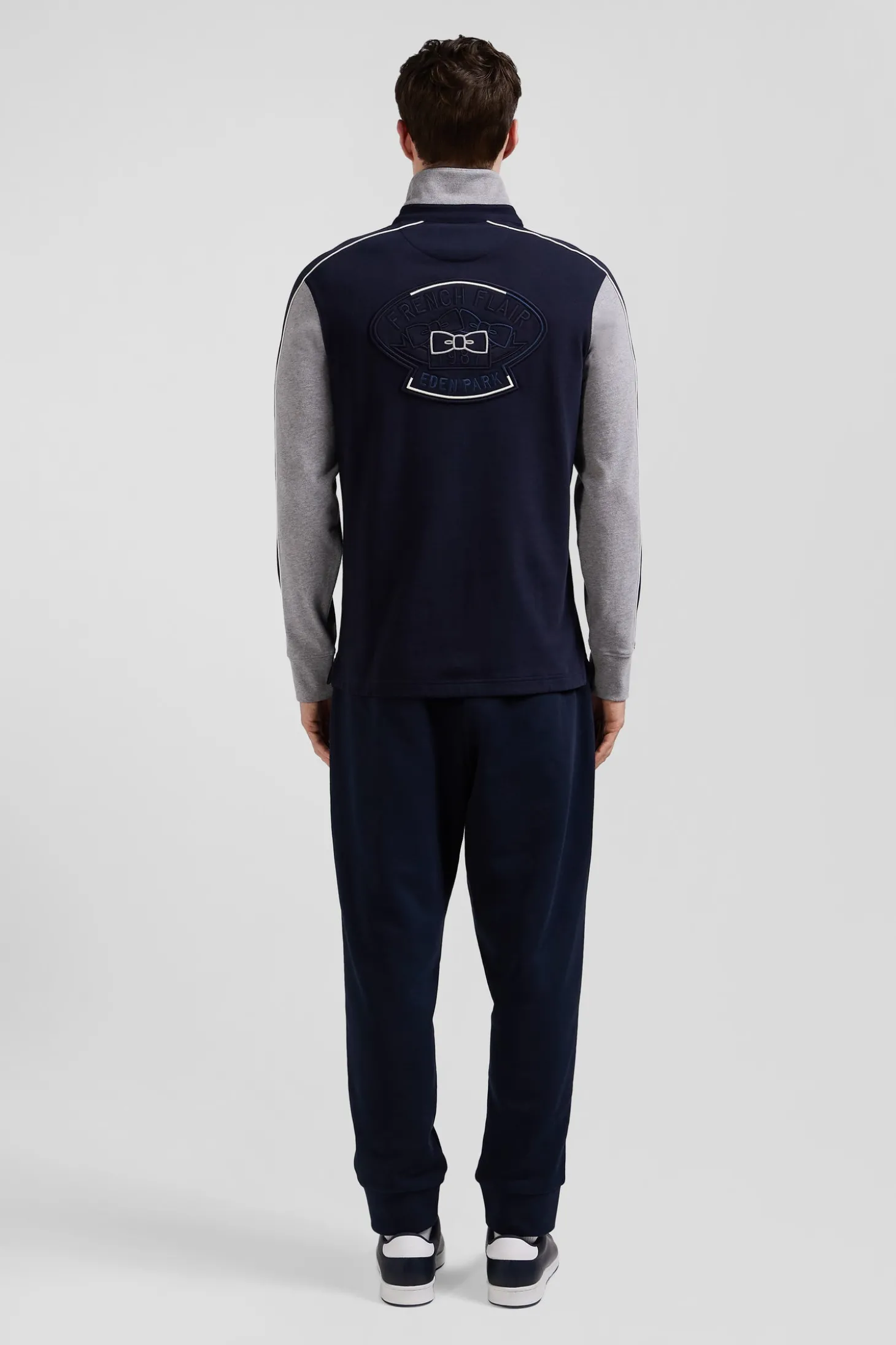 Maillot manches longues colorblock en coton bleu et gris coupe Regular