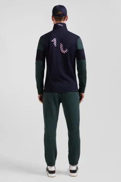 Maillot manches longues colorblock vert en coton broderie dos coupe Regular