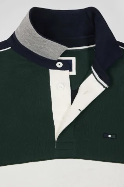 Maillot manches longues colorblock en coton vert et marine coupe Regular