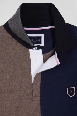 Maillot manches longues colorblock en coton bleu marine coupe Regular