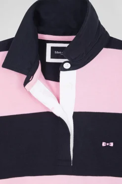 Maillot manches longues cerclé en coton marine et rose coupe Relaxed