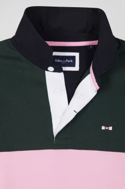 Maillot manches longues colorblock vert en coton broderie dos coupe Regular
