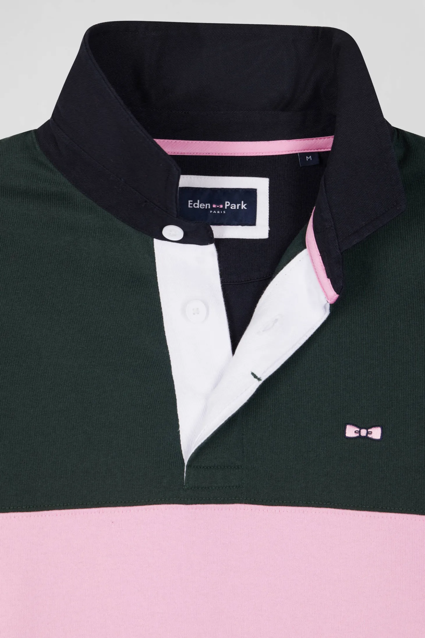 Maillot manches longues colorblock vert en coton broderie dos coupe Regular