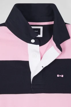 Maillot manches longues cerclé en coton bleu marine et rose coupe Regular