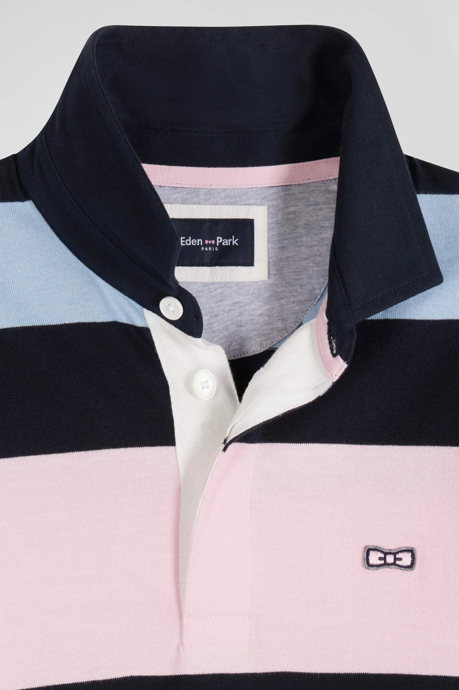Maillot manches longues cerclé en coton ciel coupe Regular