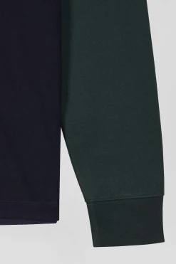 Maillot manches longues colorblock vert en coton broderie dos coupe Regular