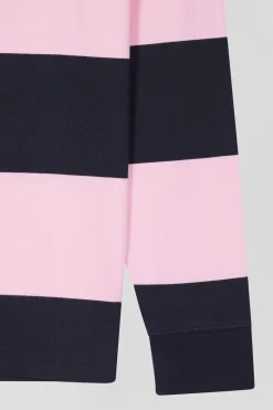 Maillot manches longues cerclé en coton bleu marine et rose coupe Regular