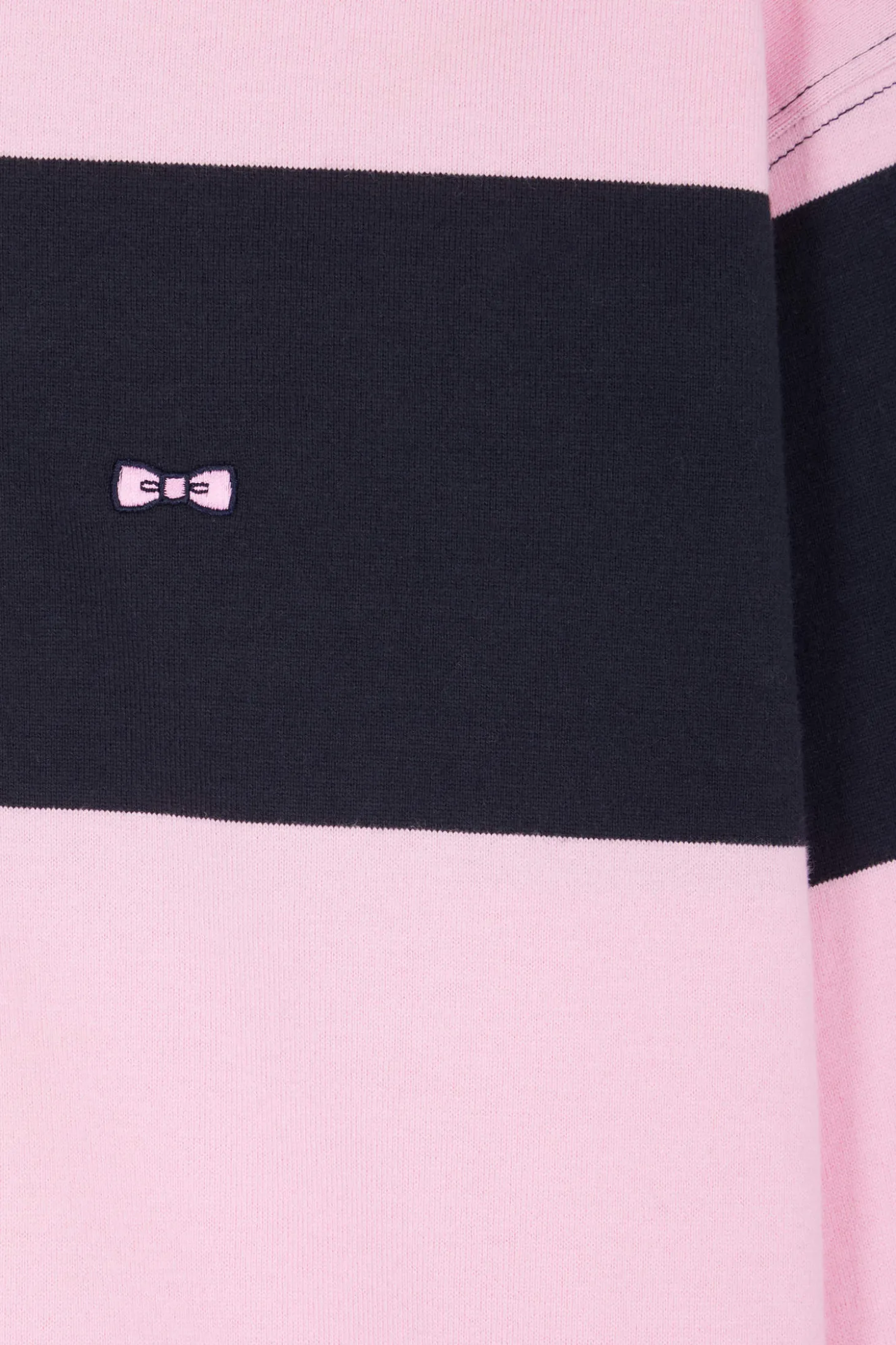 Maillot manches longues cerclé en coton marine et rose coupe Relaxed