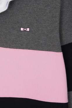 Maillot manches longues colorblock gris en coton broderie dos coupe Regular
