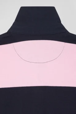 Maillot manches longues cerclé en coton marine et rose coupe Relaxed