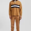 Maillot manches longues en coton camel brodé coupe Relaxed