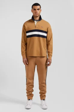 Maillot manches longues en coton camel brodé coupe Relaxed