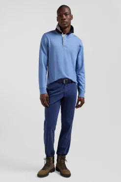 Maillot manches longues en coton Pima bleu coupe Regular