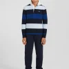 Maillot manches longues en coton bleu marine cerclé coupe Regular