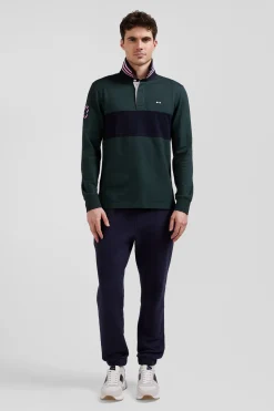 Maillot manches longues en coton vert broderie manche 10 coupe Regular