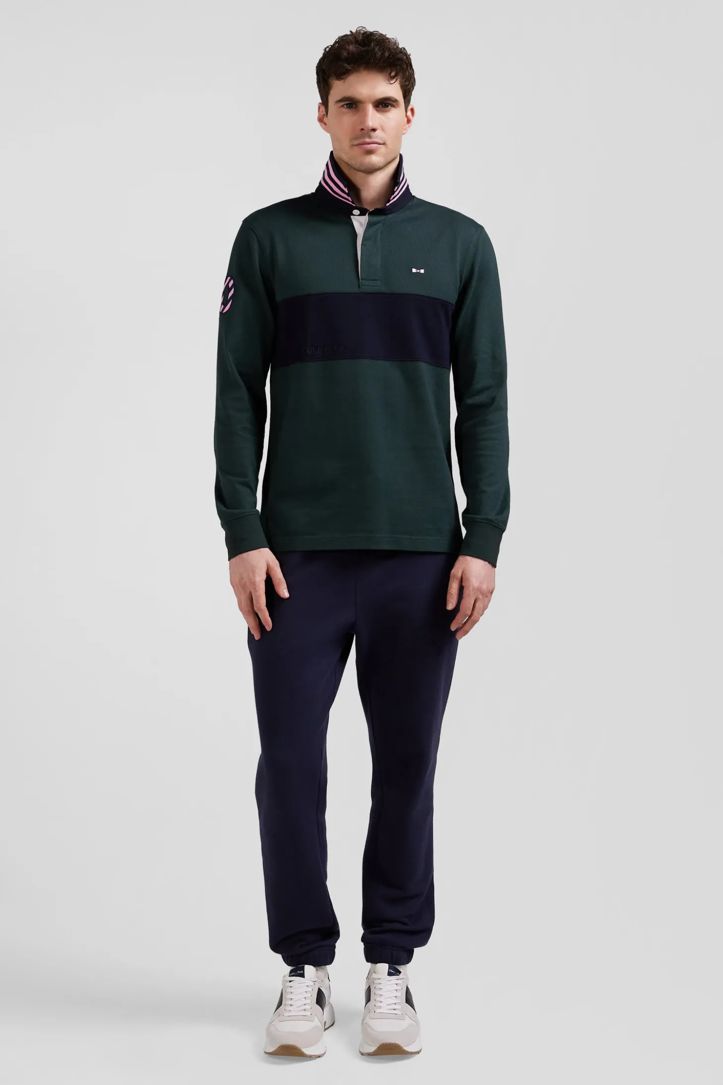 Maillot manches longues en coton vert broderie manche 10 coupe Regular