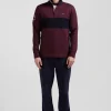 Maillot manches longues en coton bordeaux broderie manche 10 coupe Regular