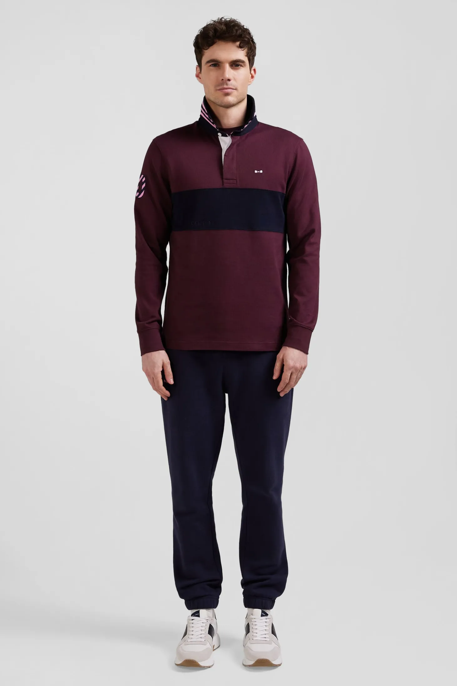 Maillot manches longues en coton bordeaux broderie manche 10 coupe Regular