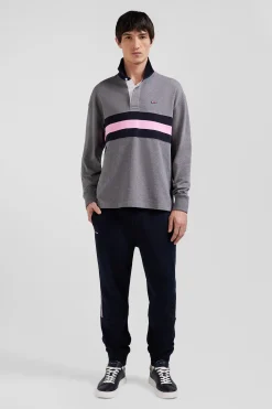 Maillot manches longues en coton gris brodé coupe Relaxed