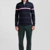 Maillot manches longues en coton cerclé vert broderie dos coupe Regular