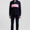 Maillot manches longues en coton bleu marine rayure rose coupe Regular