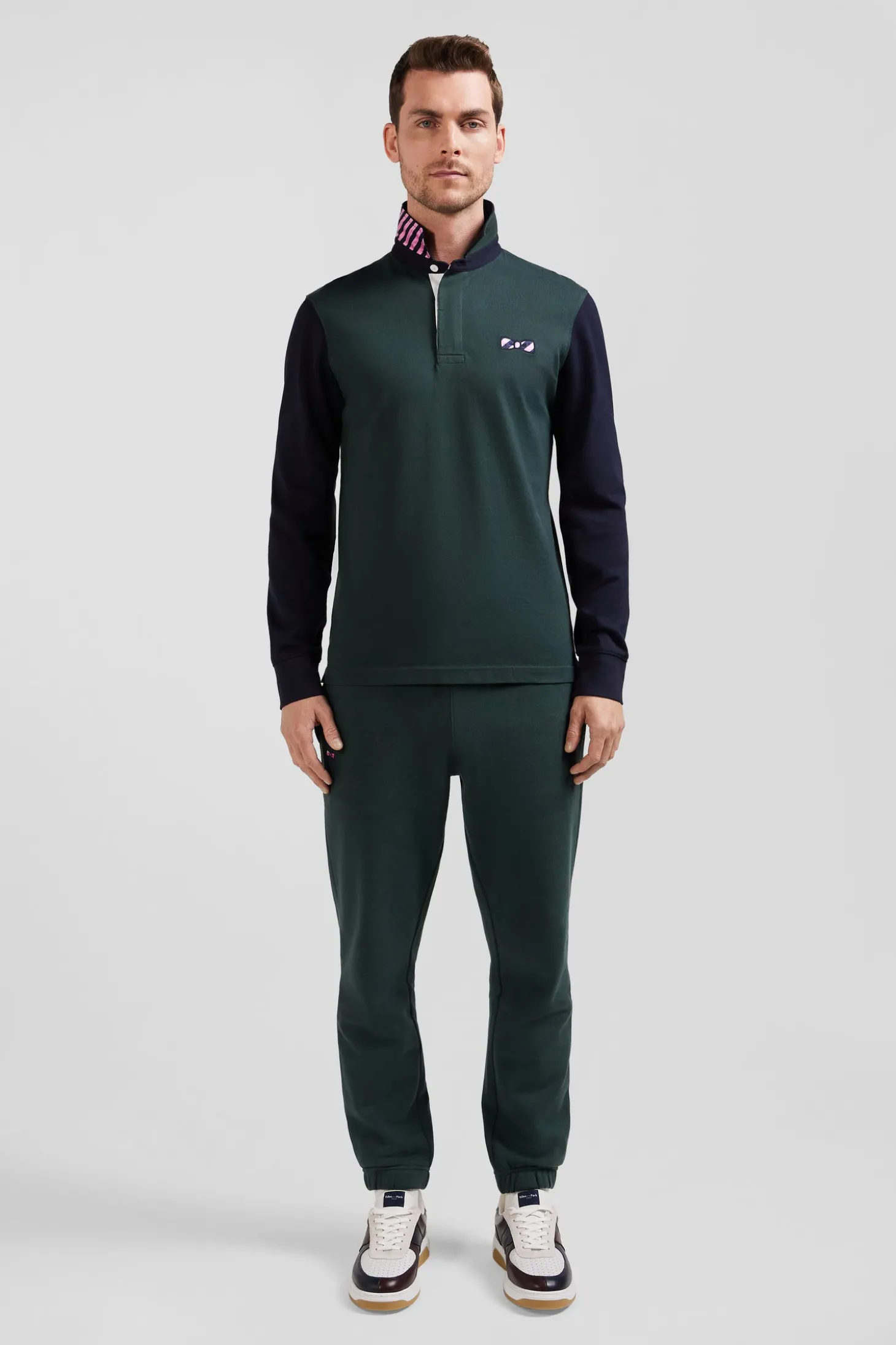 Maillot manches longues en coton vert applications de tissu cravate cerclé coupe Regular