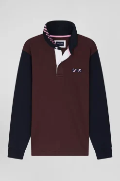 Maillot manches longues en coton bordeaux applications de tissu cravate cerclé coupe Regular