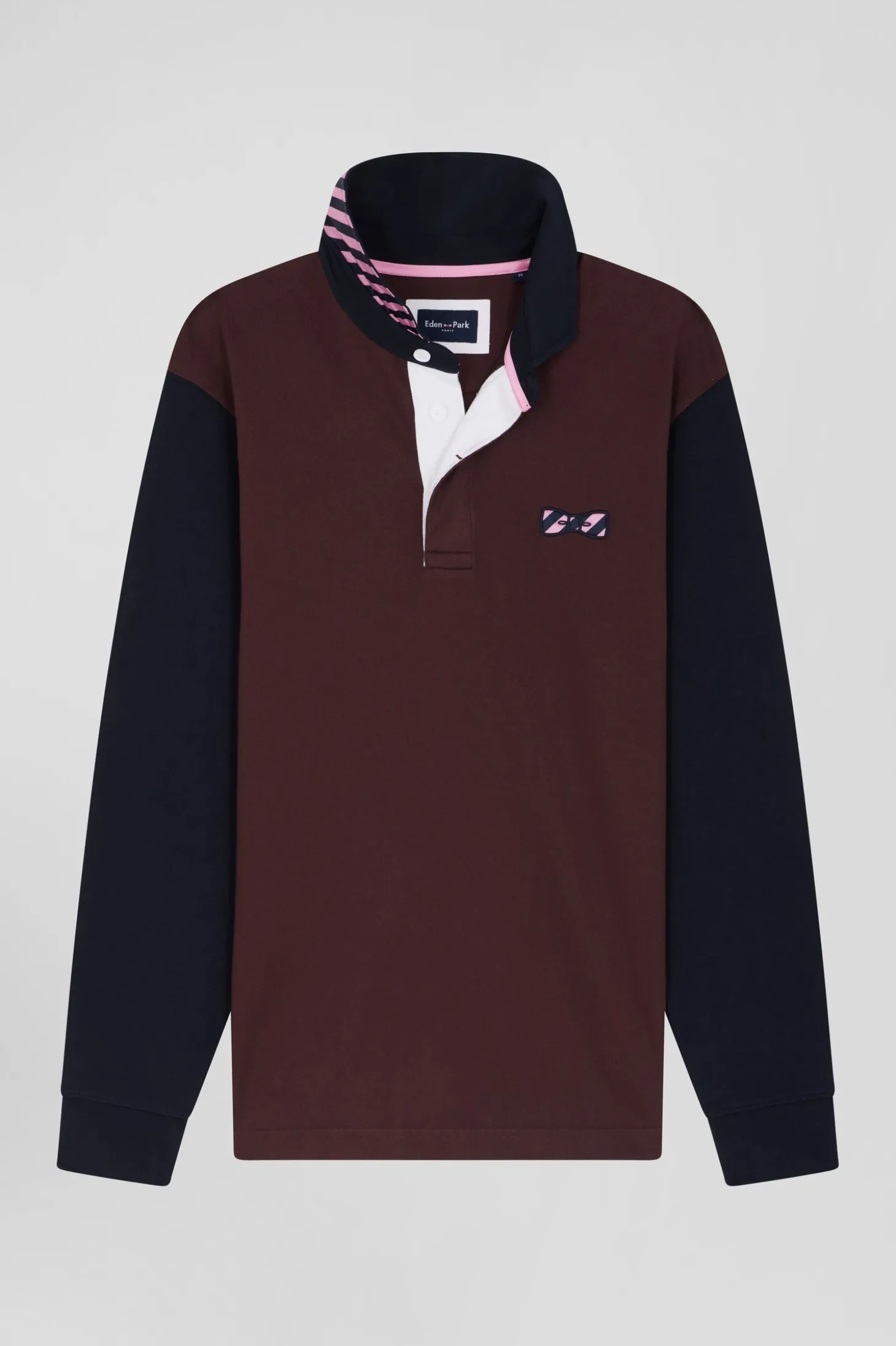 Maillot manches longues en coton bordeaux applications de tissu cravate cerclé coupe Regular