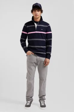Maillot manches longues en coton cerclé gris broderie dos coupe Regular