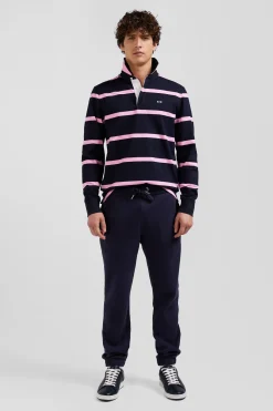 Maillot manches longues en coton cerclé bleu marine broderie dos coupe Regular