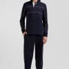 Maillot manches longues en coton bleu marine passepoil rose broderie Eden Park coupe Regular