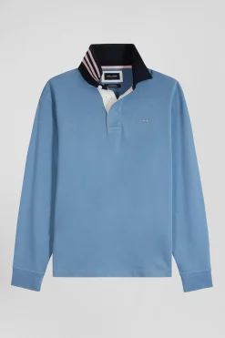 Maillot manches longues en coton Pima bleu coupe Regular