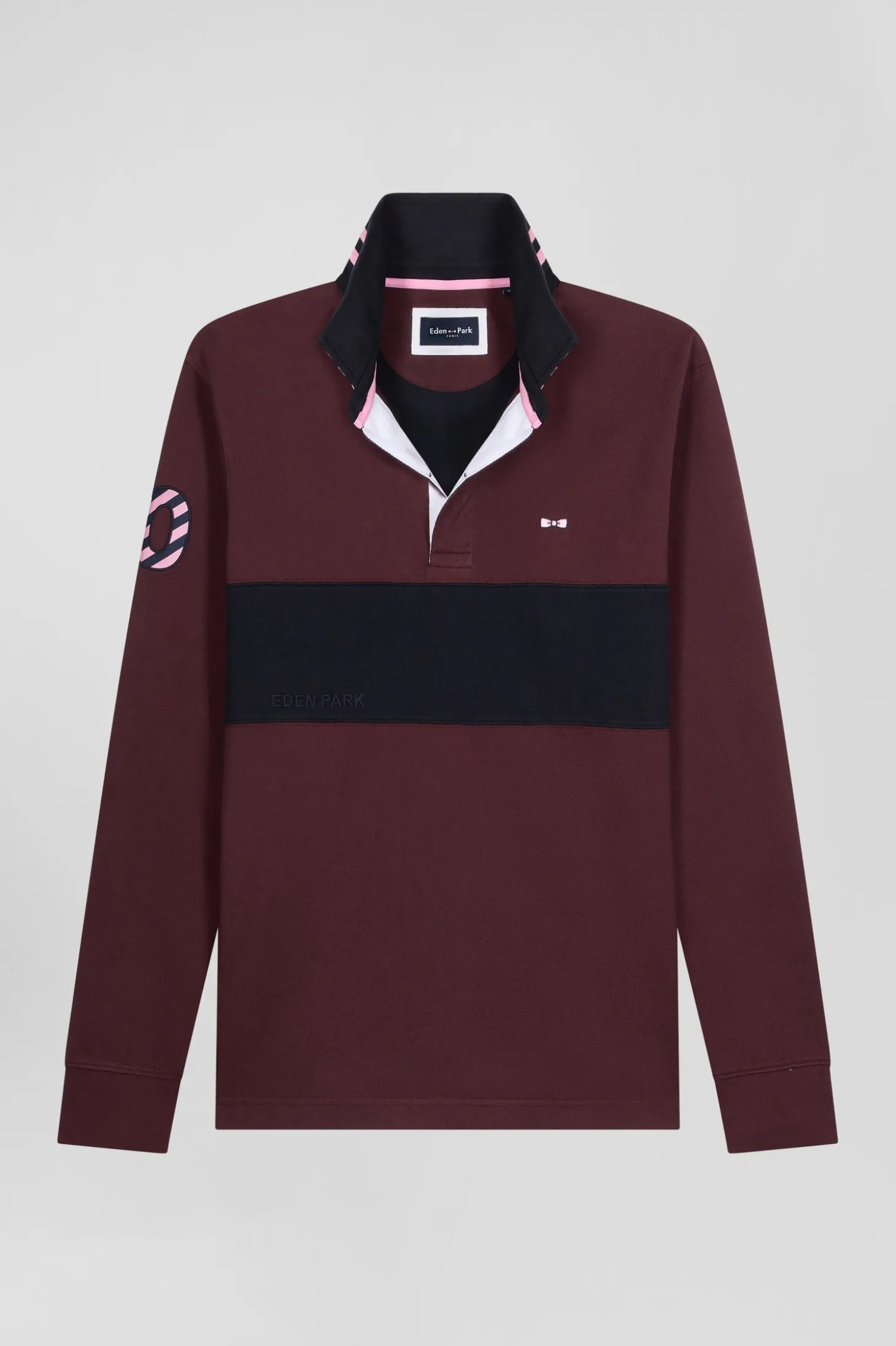 Maillot manches longues en coton bordeaux broderie manche 10 coupe Regular