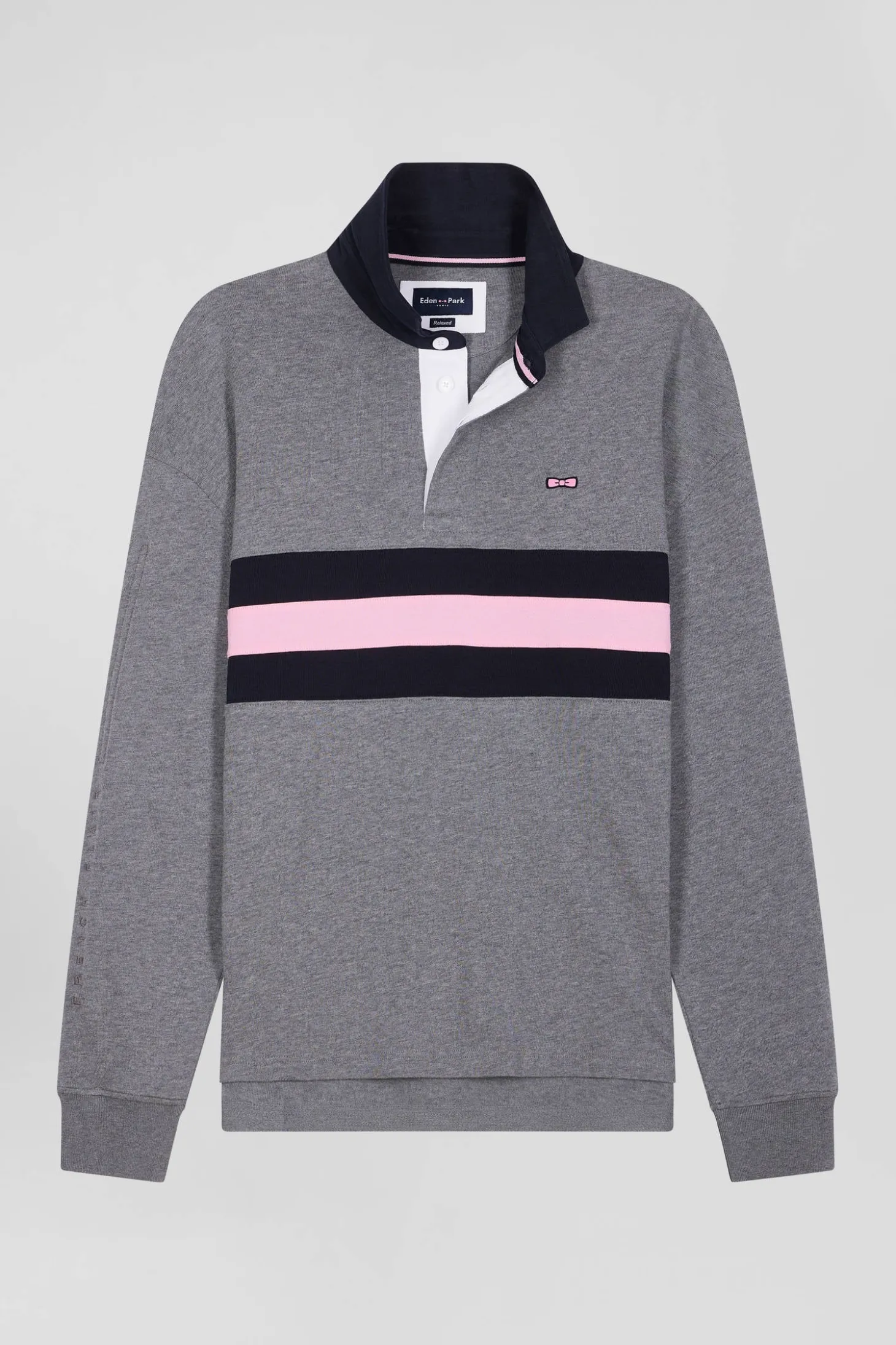 Maillot manches longues en coton gris brodé coupe Relaxed