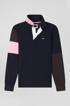 Maillot manches longues en coton marron broderie et applications de tissus cravate coupe Regular