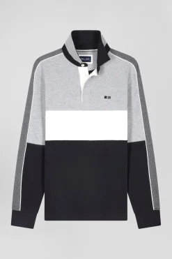 Maillot manches longues en coton noir broderie dos et passepoil coupe Regular