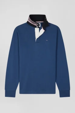 Maillot manches longues en coton Pima bleu foncé coupe Regular