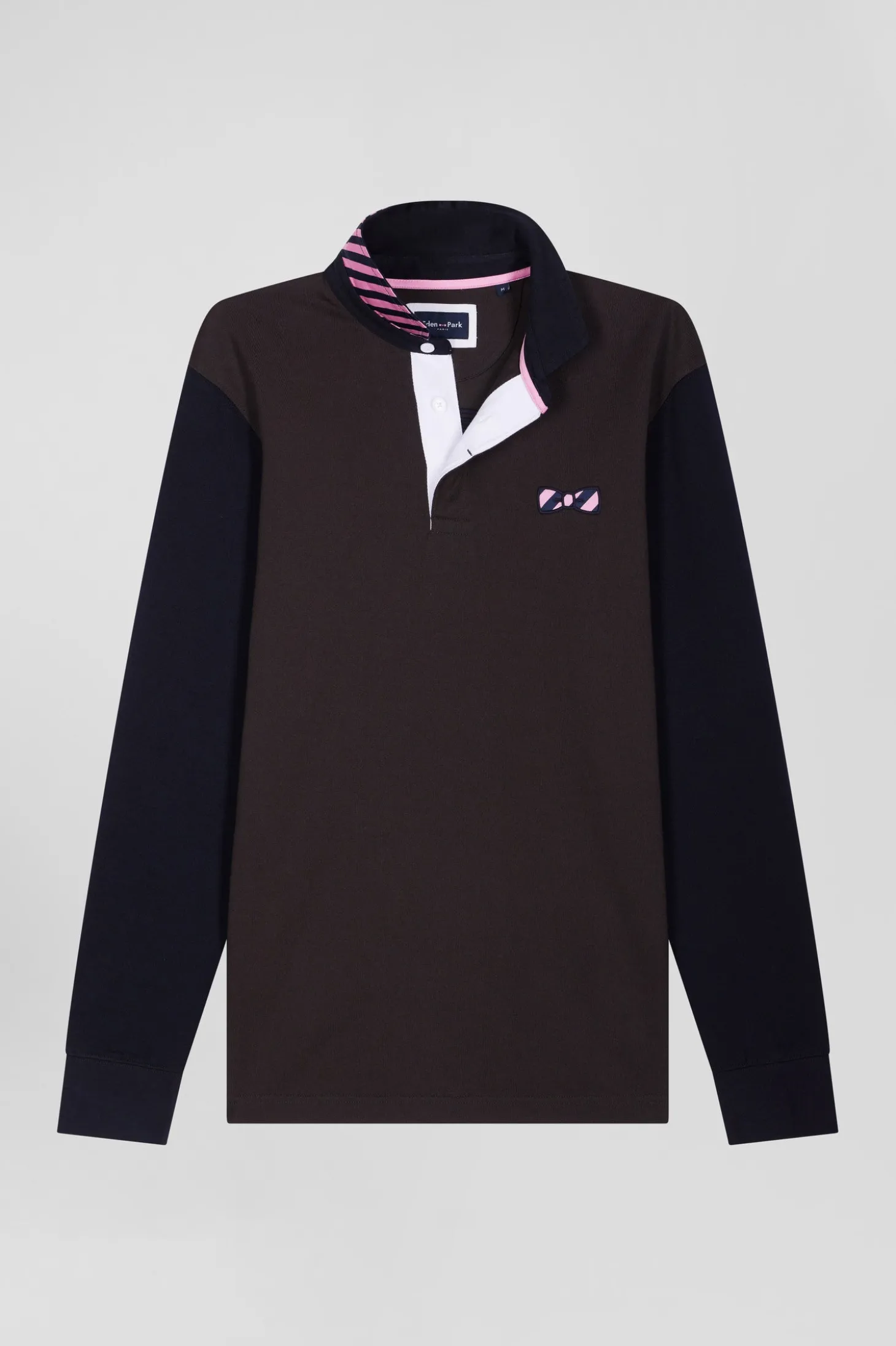 Maillot manches longues en coton marron applications de tissu cravate cerclé coupe Regular