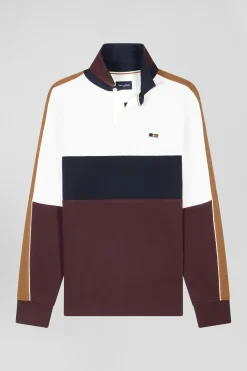 Maillot manches longues en coton bordeaux broderie dos et passepoil coupe Regular