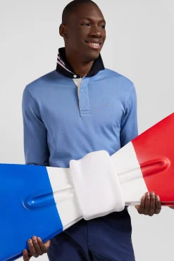 Maillot manches longues en coton Pima bleu coupe Regular