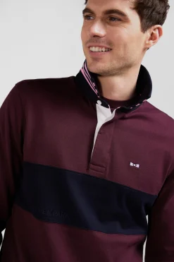 Maillot manches longues en coton bordeaux broderie manche 10 coupe Regular