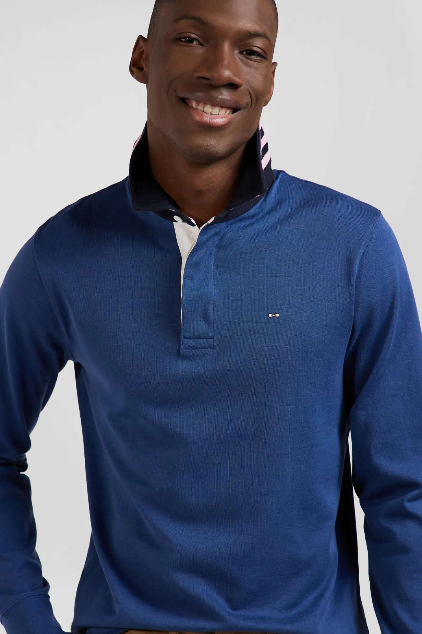 Maillot manches longues en coton Pima bleu foncé coupe Regular