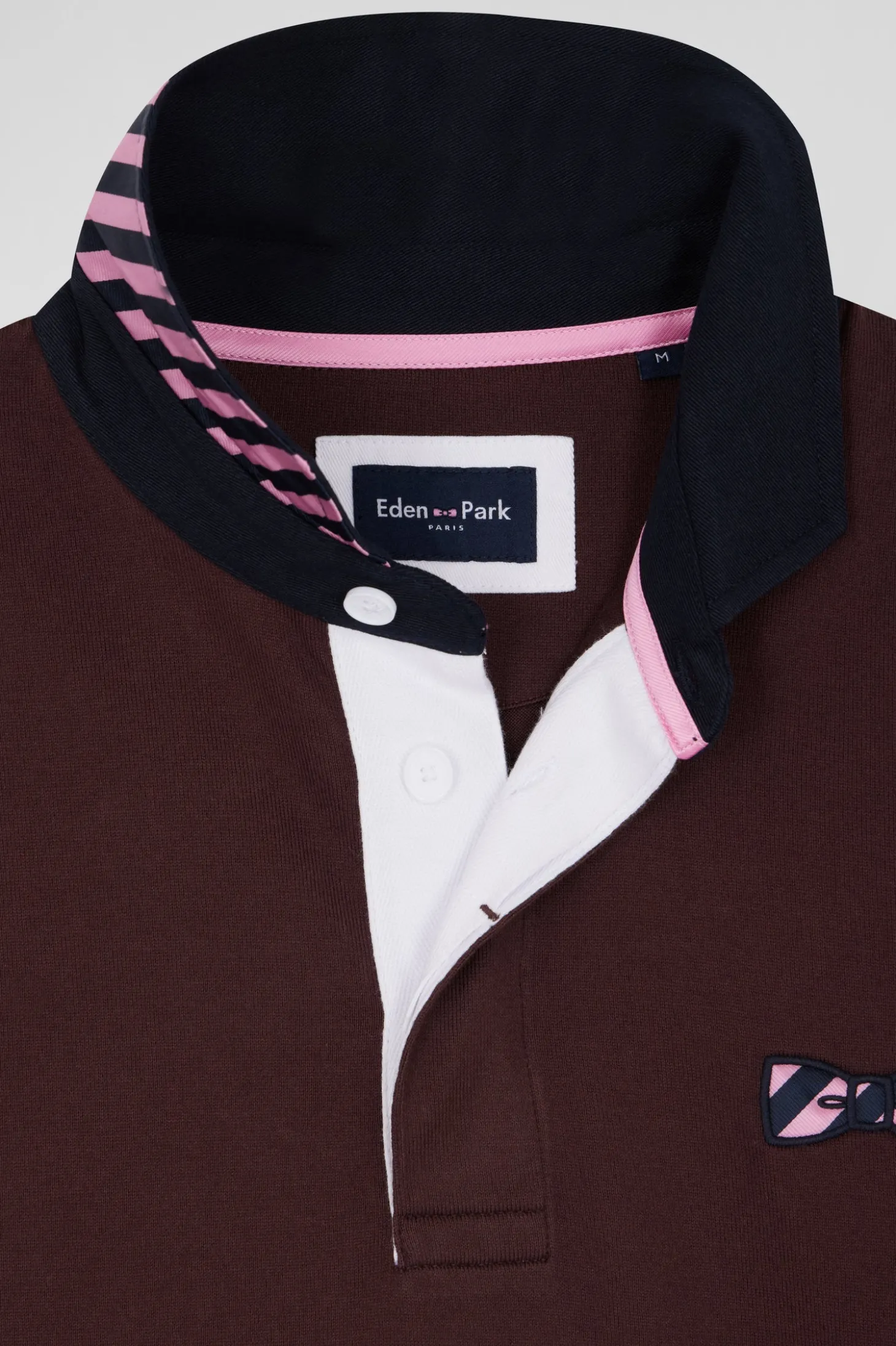 Maillot manches longues en coton bordeaux applications de tissu cravate cerclé coupe Regular