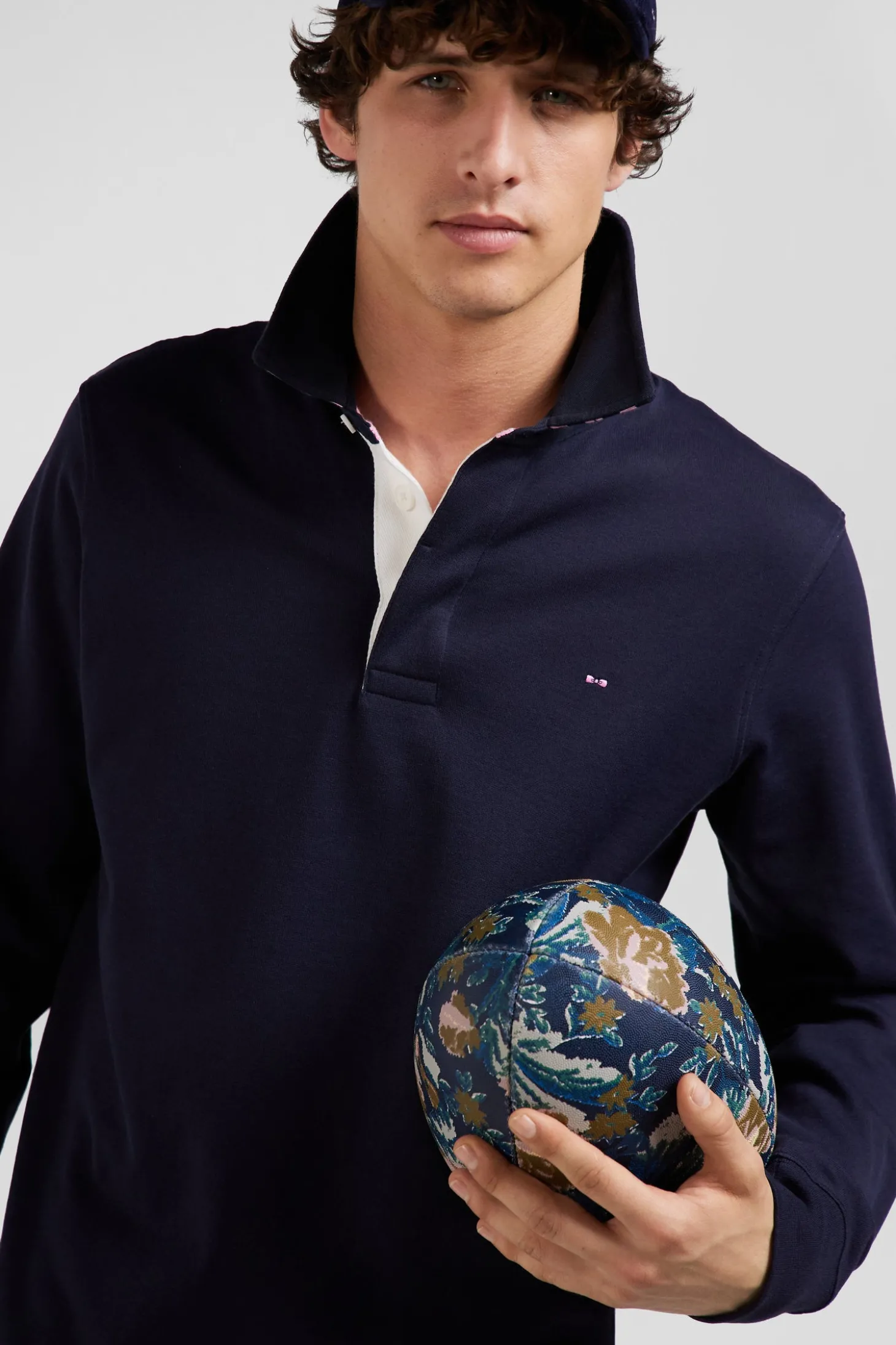 Maillot manches longues en coton Pima bleu marine coupe Regular
