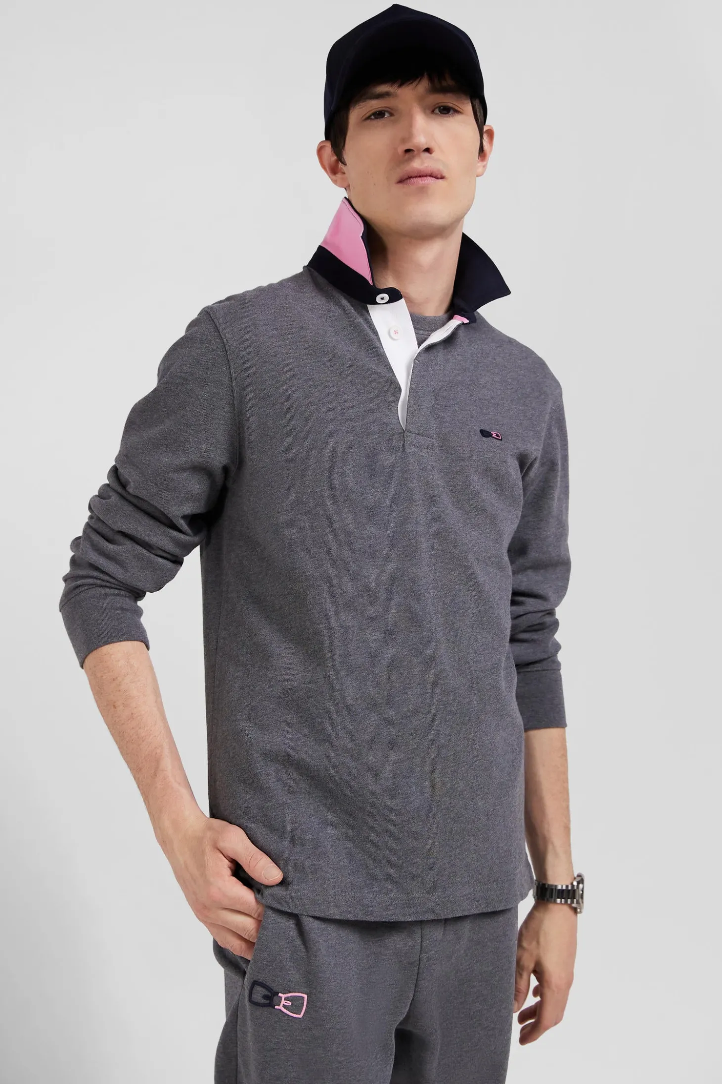 Maillot manches longues en coton gris détails nœud papillon coupe Regular