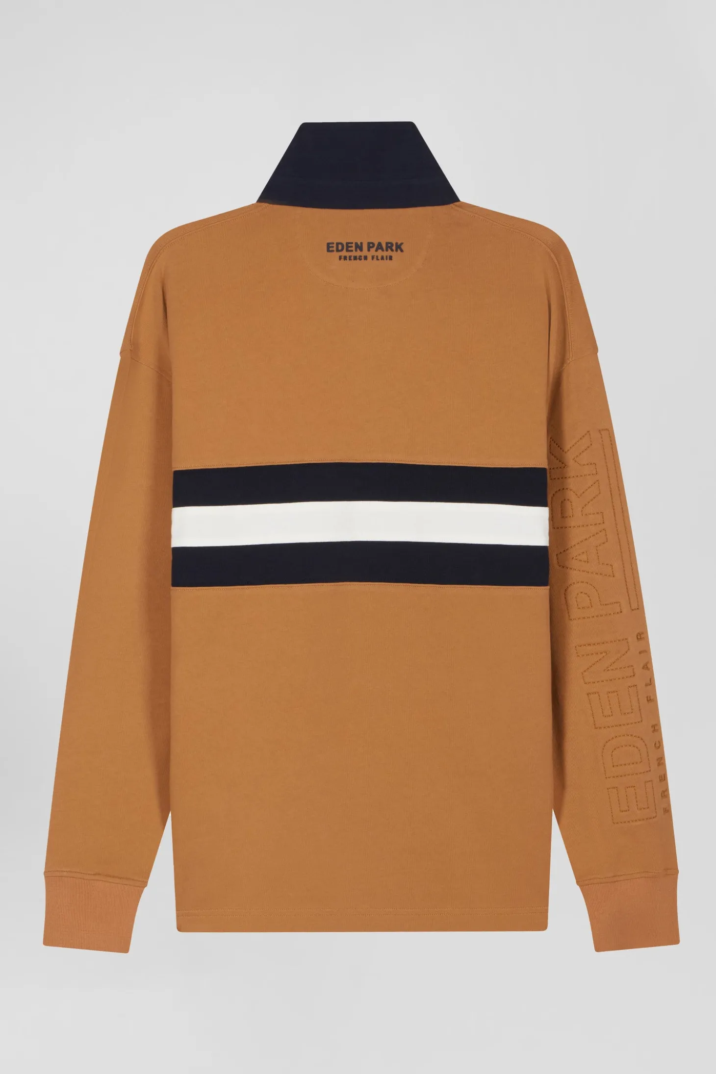 Maillot manches longues en coton camel brodé coupe Relaxed